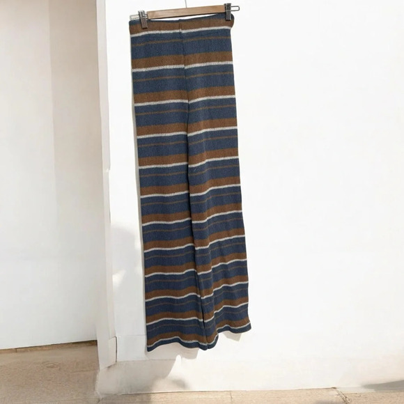Pull and bear Striped Knit Wide-Leg Pants nautical beachy boho S - Picture 1 of 5